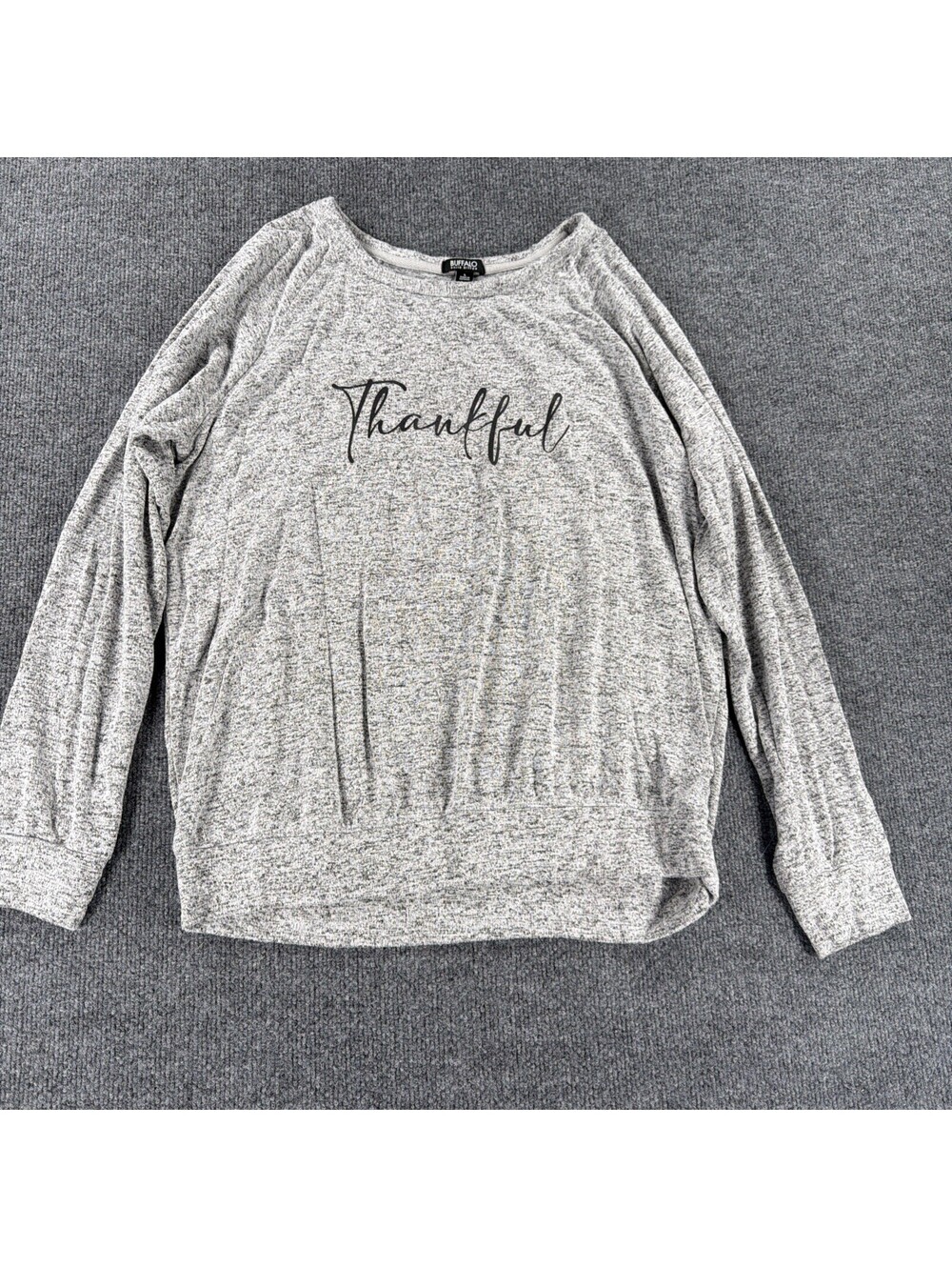 Buffalo David Bitton Sweatshirt Gray Thankful Graphic Soft Pullover- Women's L
